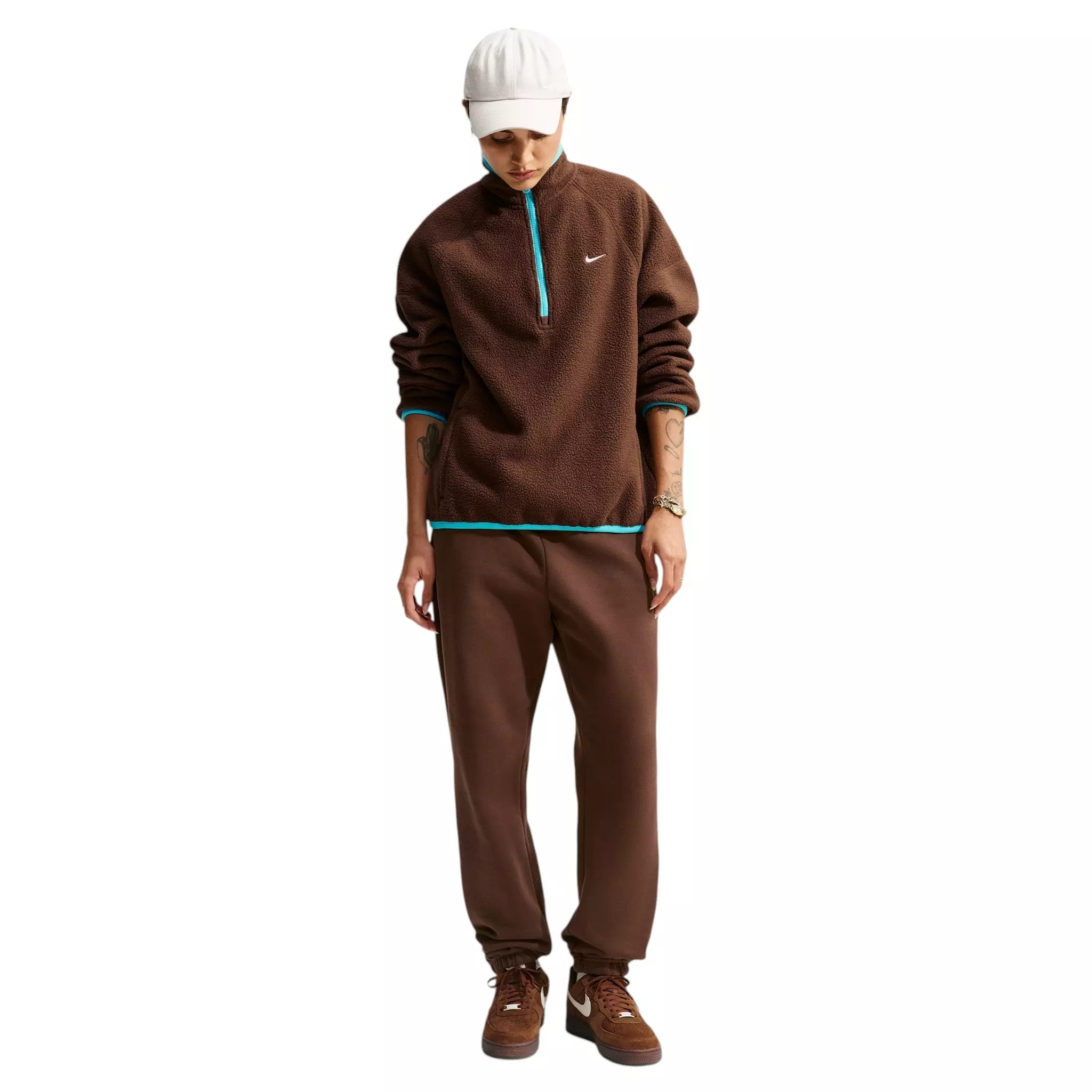 Nike Women's Sportswear Oversized 1/4 Fleece Top - Brown/Blue - BROWN/BLUE