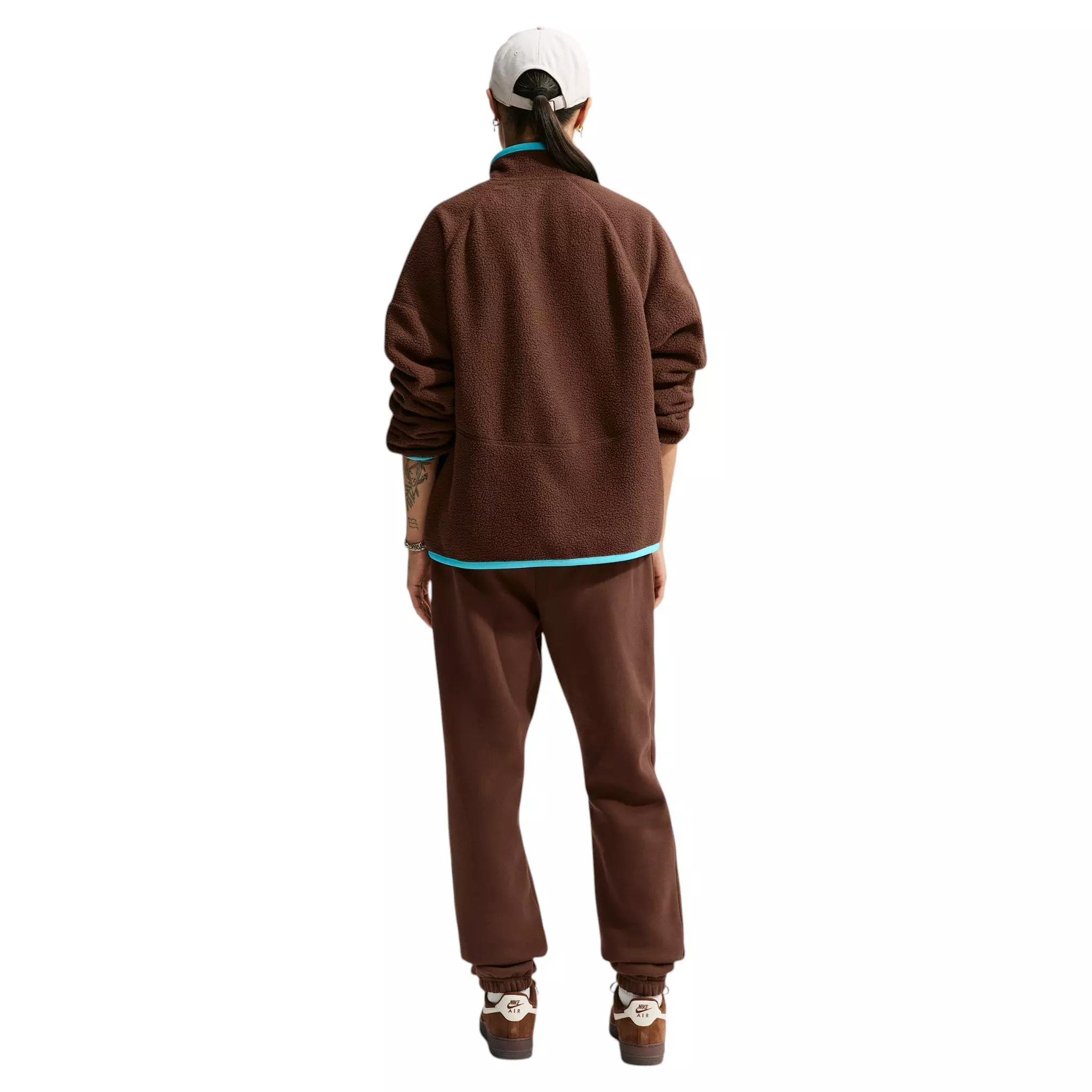 Nike Women's Sportswear Oversized 1/4 Fleece Top - Brown/Blue - BROWN/BLUE