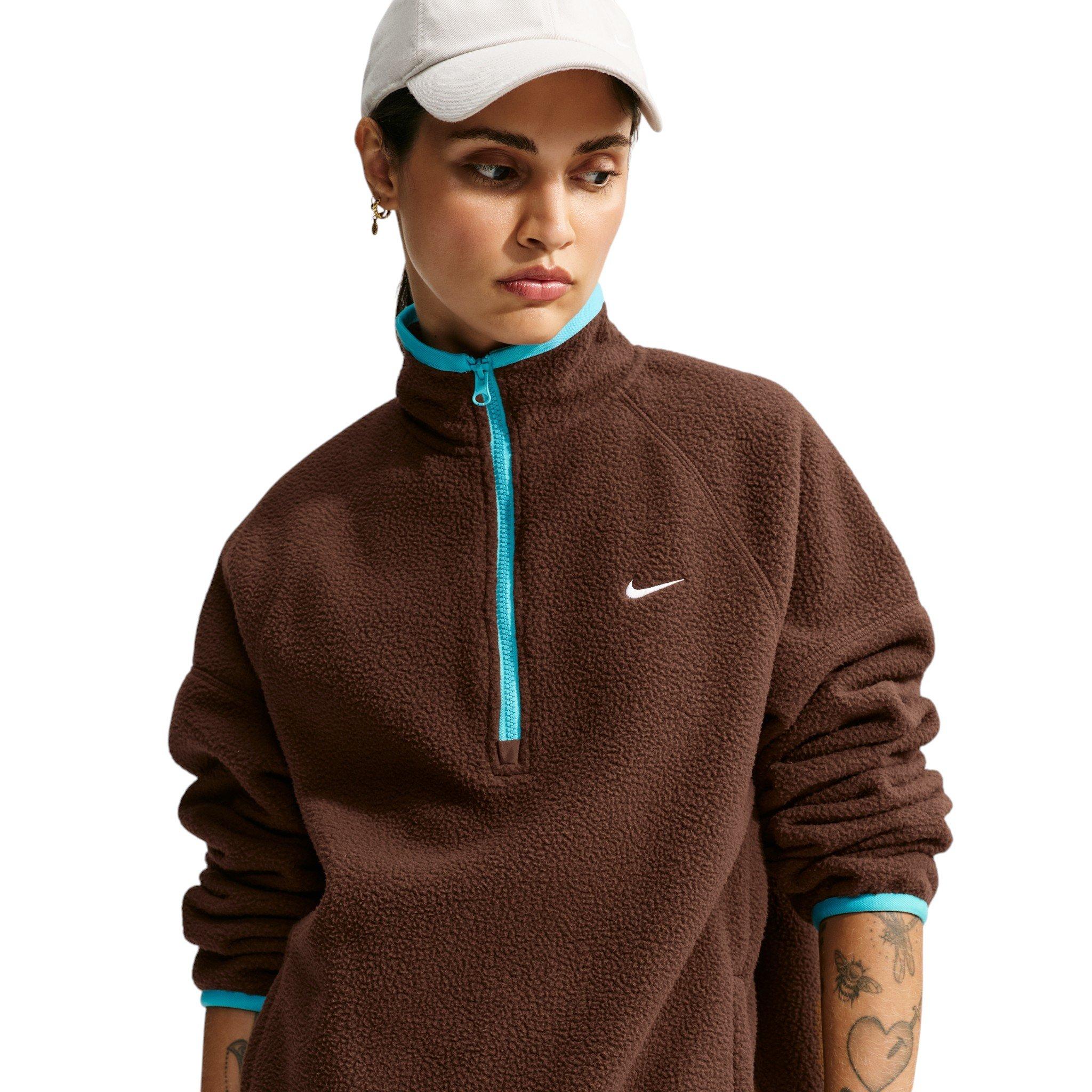 Nike Women's Sportswear Oversized 1/4 Fleece Top - Brown/Blue - BROWN/BLUE