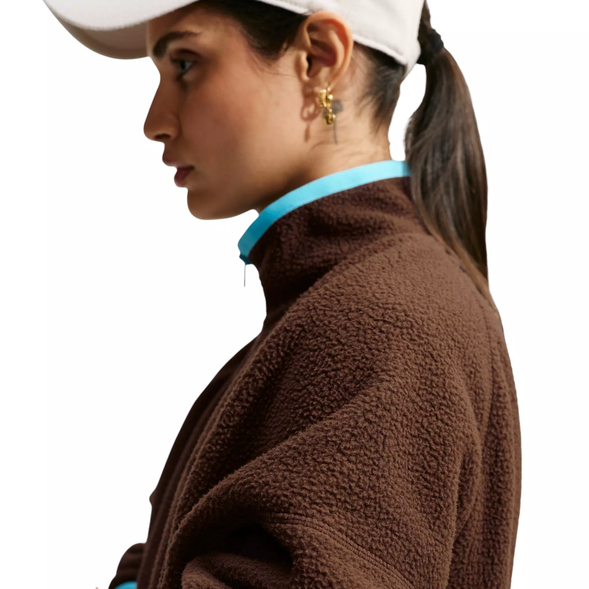 Nike Women's Sportswear Oversized 1/4 Fleece Top - Brown/Blue - BROWN/BLUE