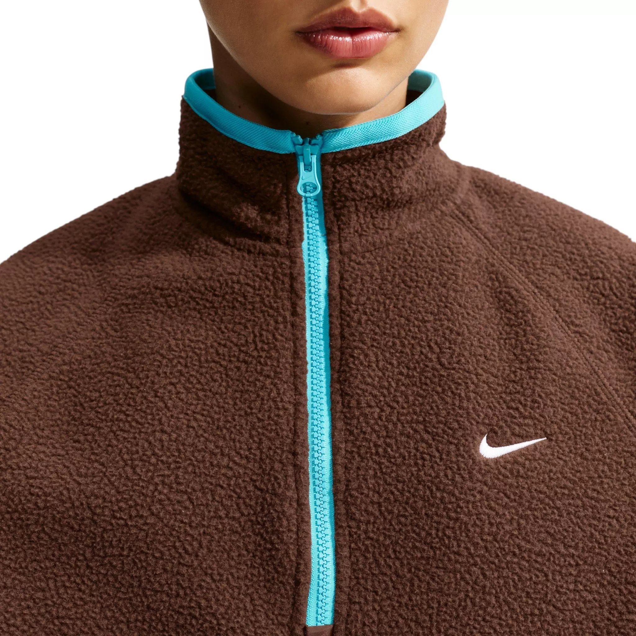 Nike Women's Sportswear Oversized 1/4 Fleece Top - Brown/Blue - BROWN/BLUE