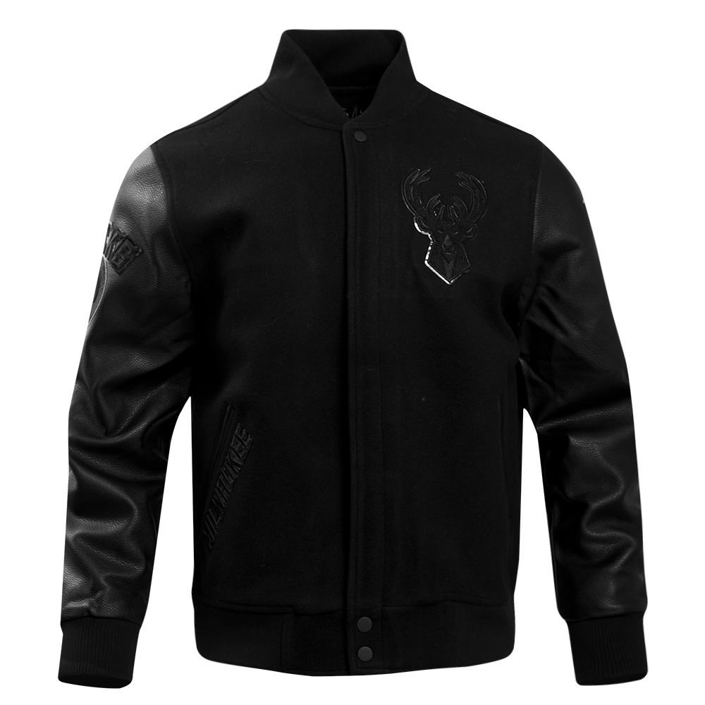 Pro Standard Men's Milwaukee Bucks Triple Black Pro Varsity Jacket - BLACK Thumbnail View 1