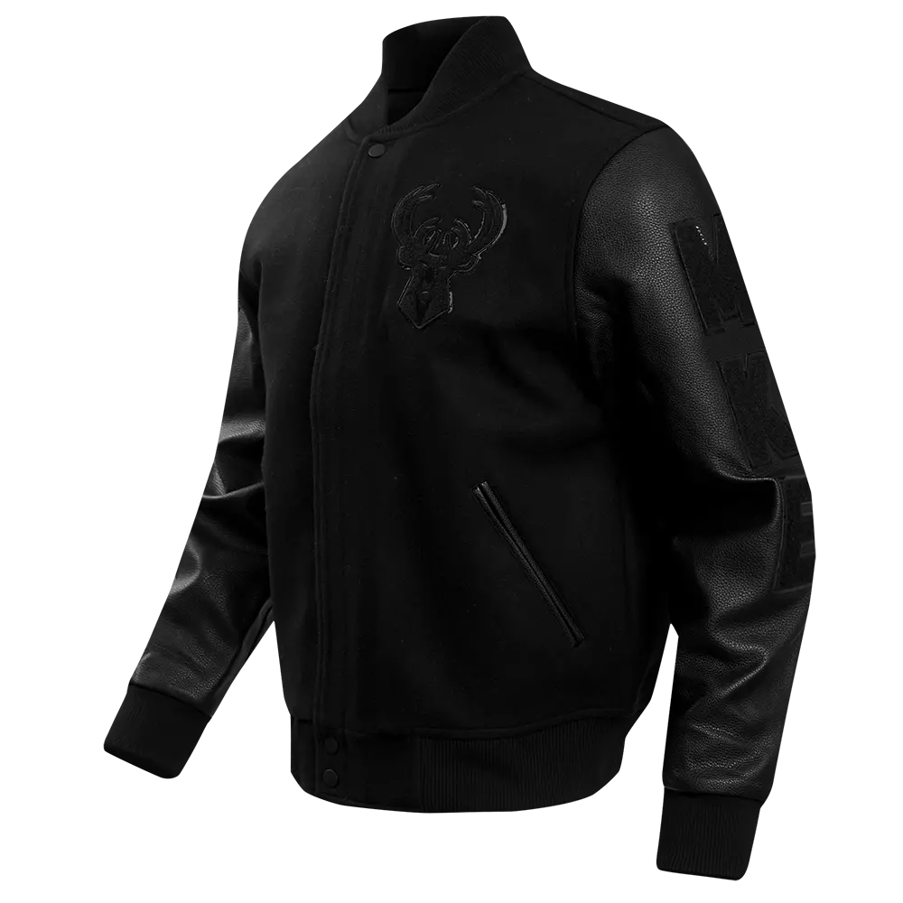 Pro Standard Men's Milwaukee Bucks Triple Black Pro Varsity Jacket - BLACK