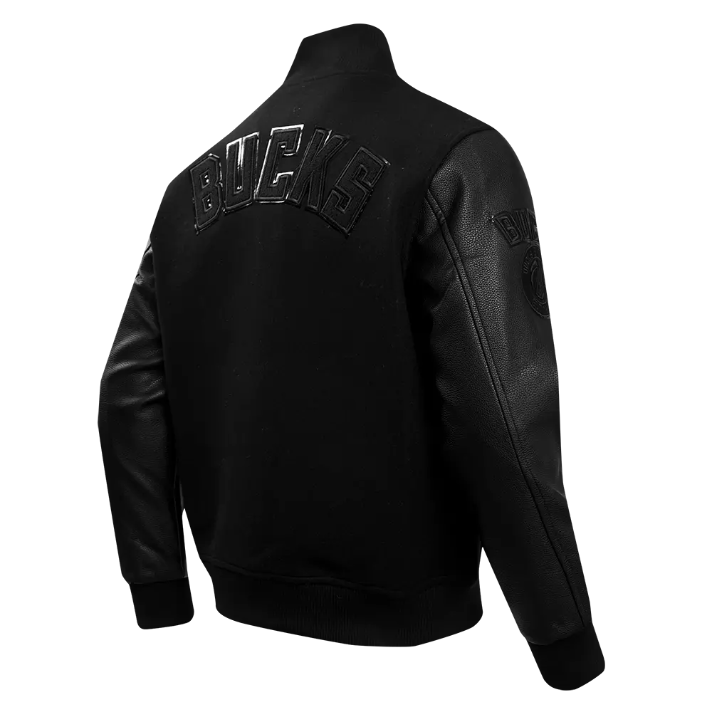 Pro Standard Men's Milwaukee Bucks Triple Black Pro Varsity Jacket - BLACK