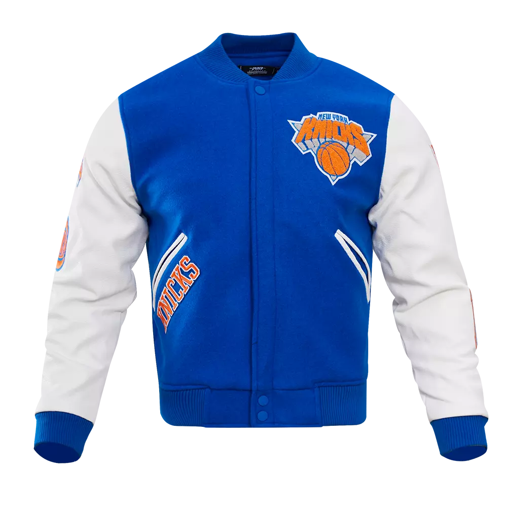 Pro Standard Men's New York Knicks Classic Wool Varsity Jacket - Royal/White - ROYAL/WHITE