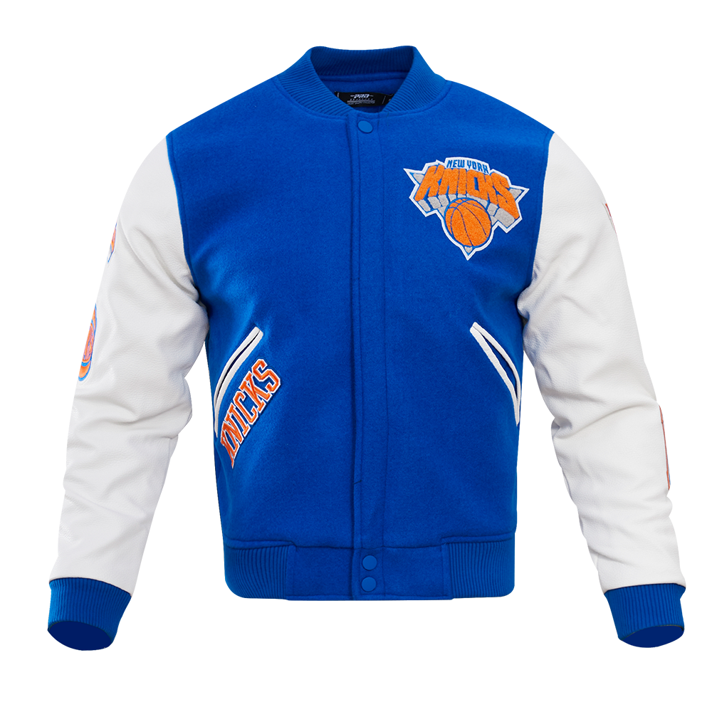 Pro Standard Men's New York Knicks Classic Wool Varsity Jacket -Royal/White - ROYAL/WHITE