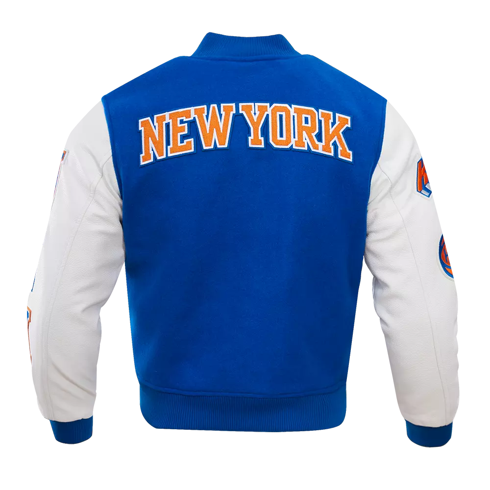 Pro Standard Men's New York Knicks Classic Wool Varsity Jacket -Royal/White - ROYAL/WHITE