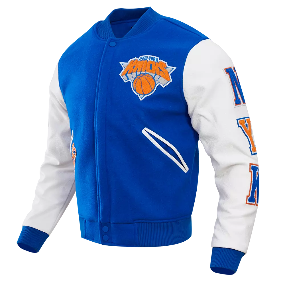 Pro Standard Men's New York Knicks Classic Wool Varsity Jacket - Royal/White - ROYAL/WHITE