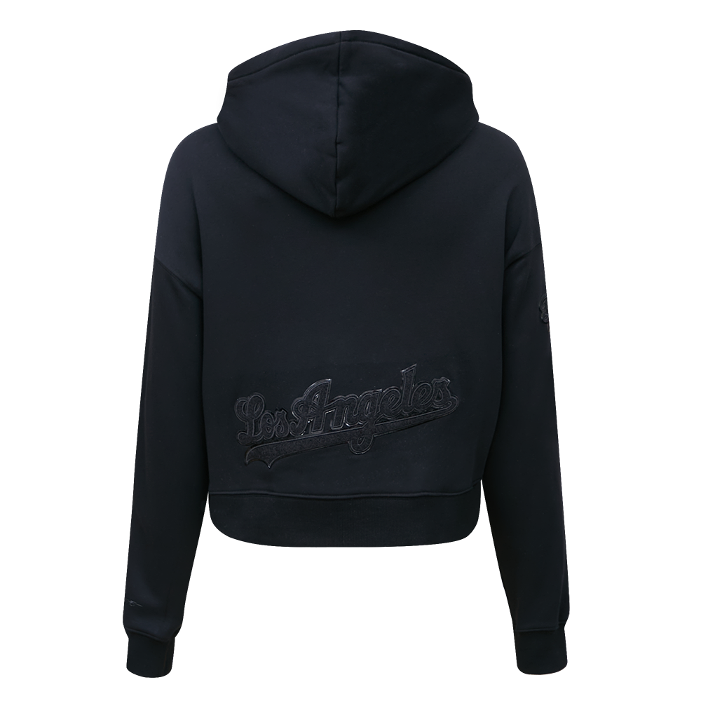 Pro Standard Women's Los Angeles Dodgers Triple Black Fleece Cropped PO Hoodie - BLACK Thumbnail View 2