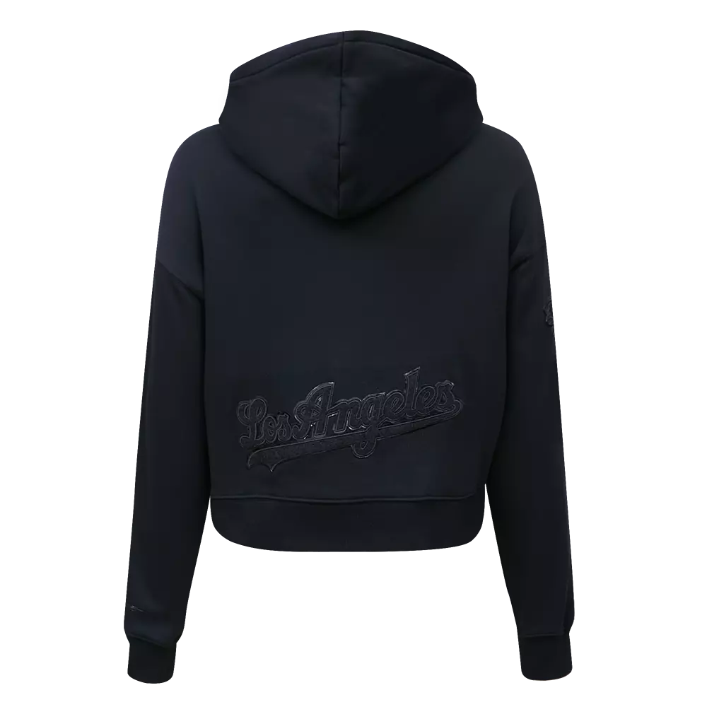 Pro Standard Women's Los Angeles Dodgers Triple Black Fleece Cropped PO Hoodie - BLACK