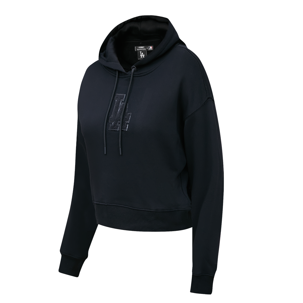 Pro Standard Women's Los Angeles Dodgers Triple Black Fleece Cropped PO Hoodie - BLACK Thumbnail View 3