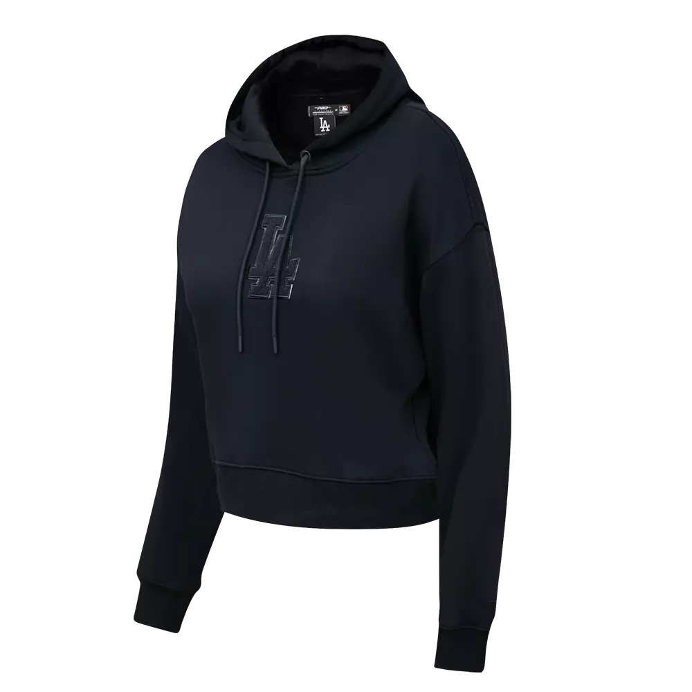 Pro Standard Women's Los Angeles Dodgers Triple Black Fleece Cropped PO Hoodie - BLACK