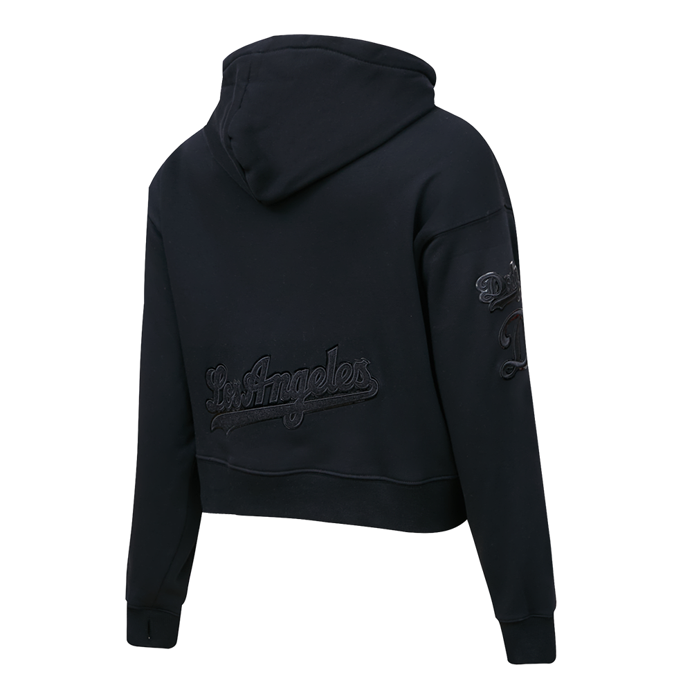 Pro Standard Women's Los Angeles Dodgers Triple Black Fleece Cropped PO Hoodie - BLACK Thumbnail View 4