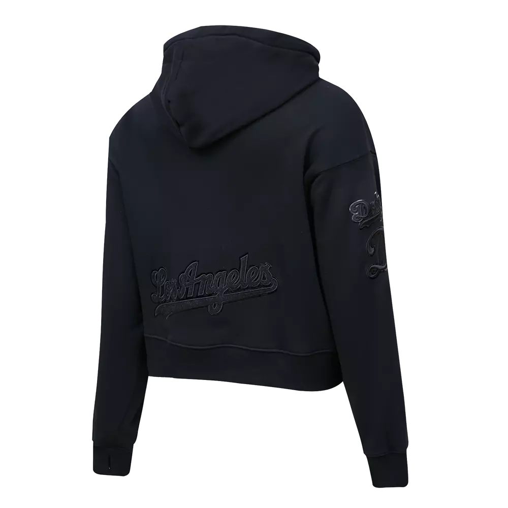 Pro Standard Women's Los Angeles Dodgers Triple Black Fleece Cropped PO Hoodie - BLACK