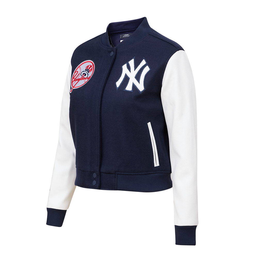 Pro Standard Women's New York Yankees Classic Wool Varsity Jacket -Navy/White - NAVY/WHITE Thumbnail View 3