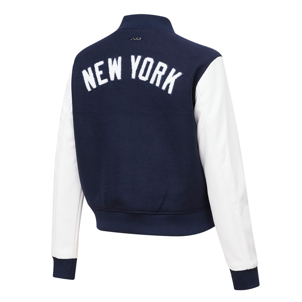 Pro Standard Women's New York Yankees Classic Wool Varsity Jacket - Navy/White - NAVY/WHITE Thumbnail View 4
