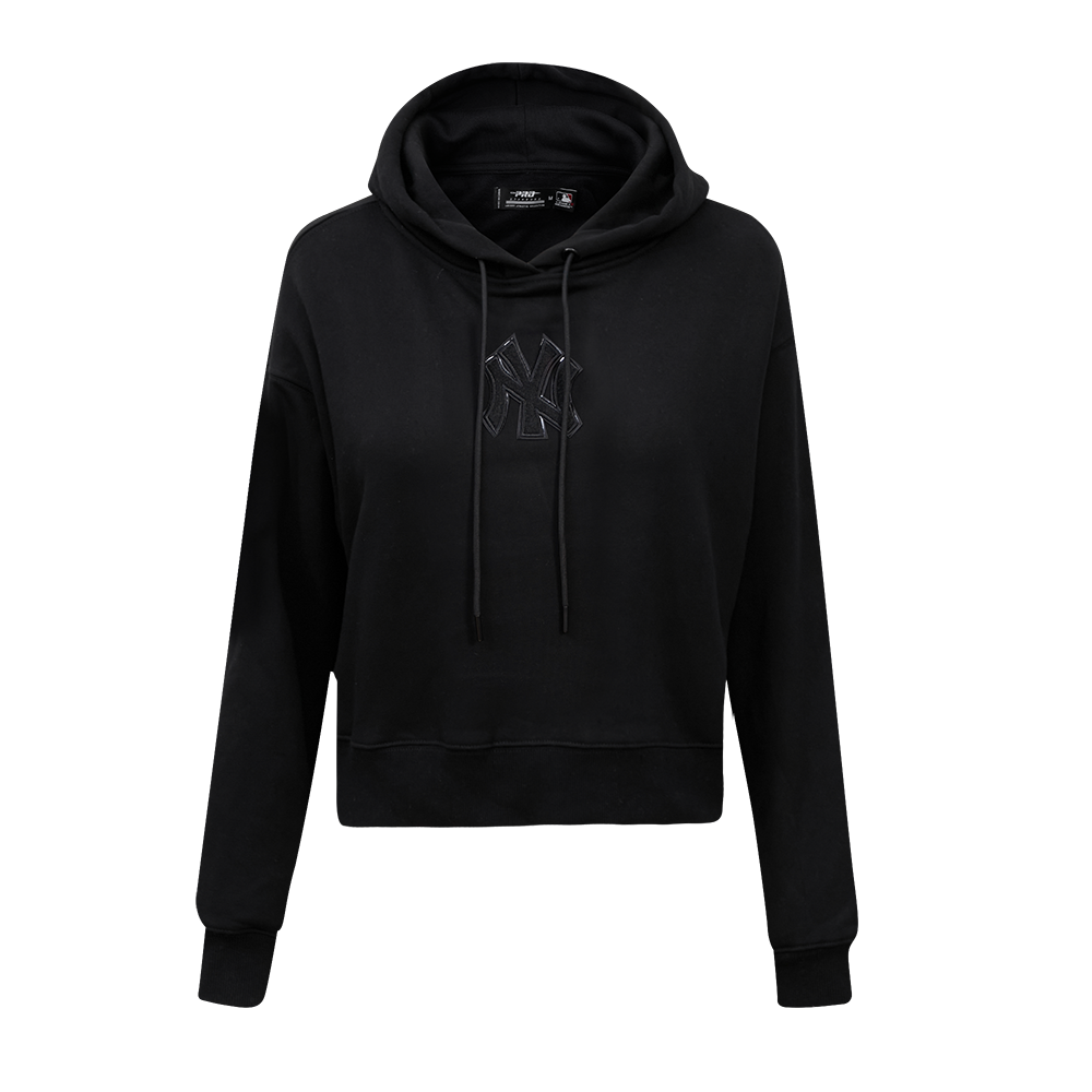 Pro Standard Women's New York Yankees Triple Black Fleece Cropped PO Hoodie - BLACK Thumbnail View 1