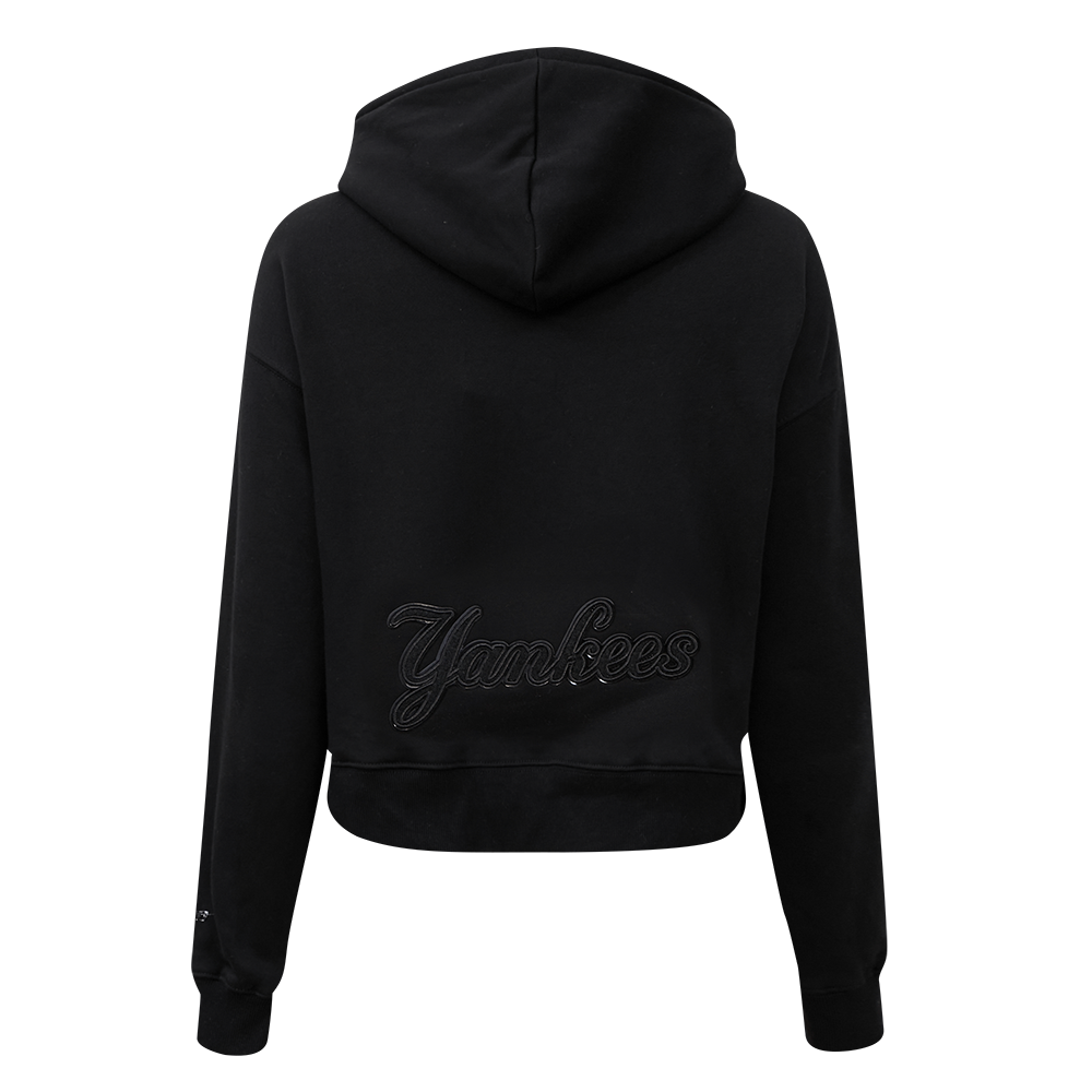 Pro Standard Women's New York Yankees Triple Black Fleece Cropped PO Hoodie - BLACK Thumbnail View 2