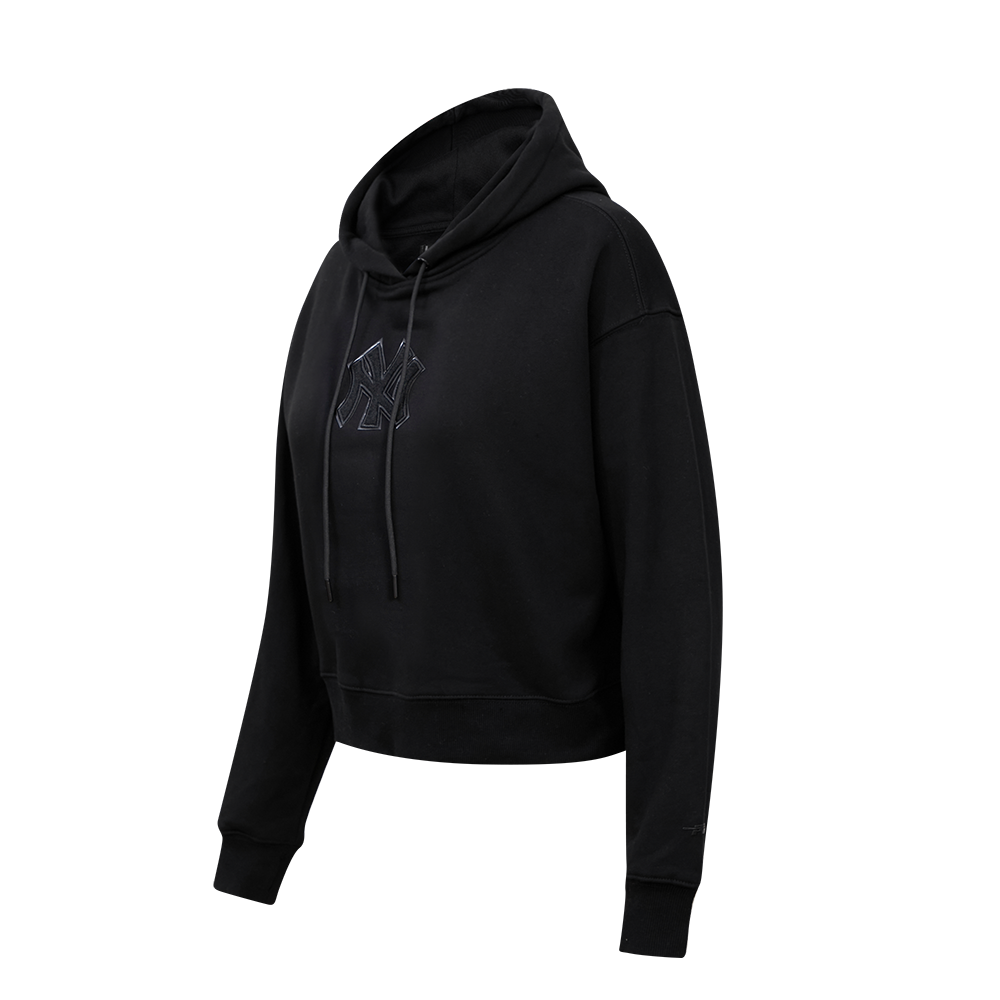 Pro Standard Women's New York Yankees Triple Black Fleece Cropped PO Hoodie - BLACK Thumbnail View 3