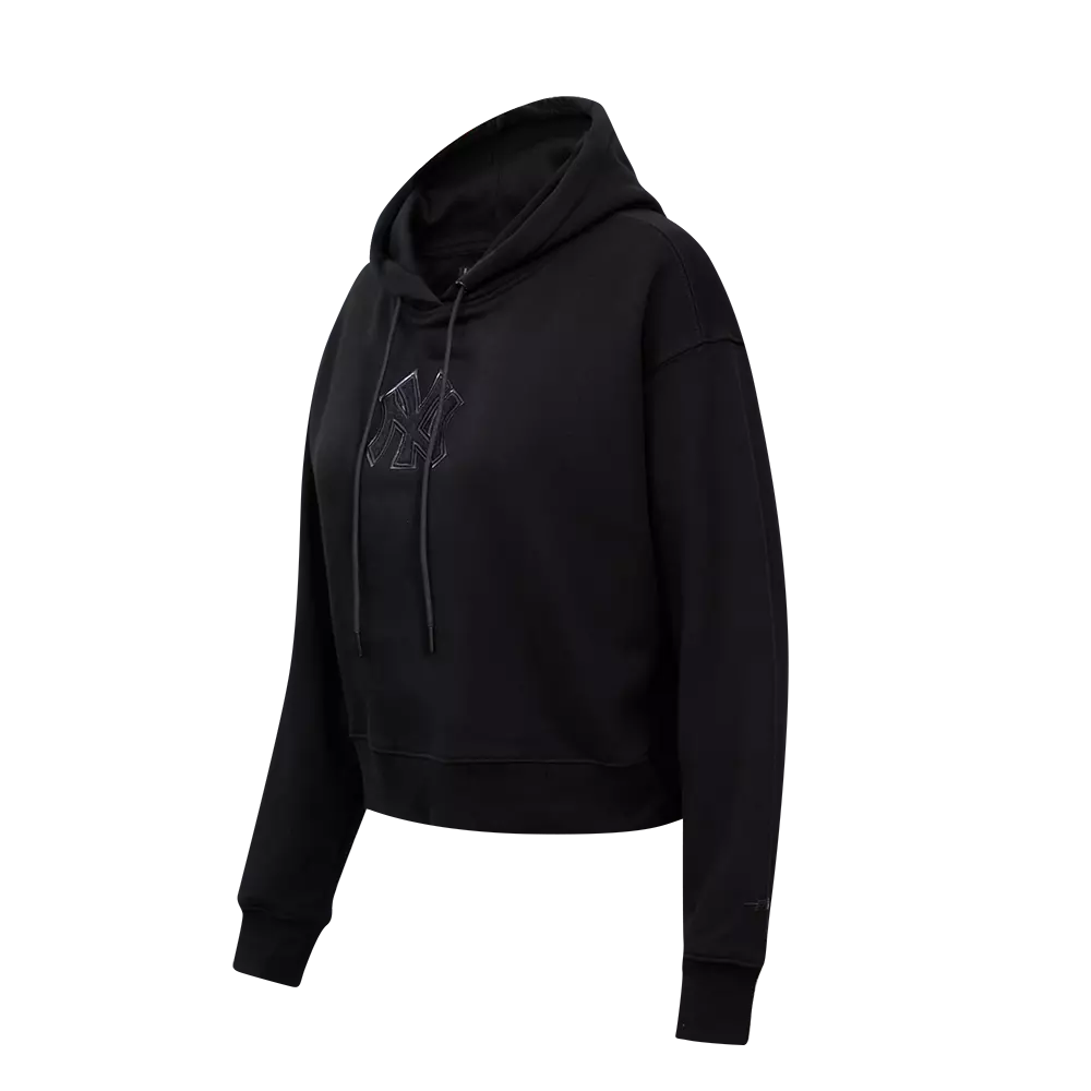 Pro Standard Women's New York Yankees Triple Black Fleece Cropped PO Hoodie - BLACK