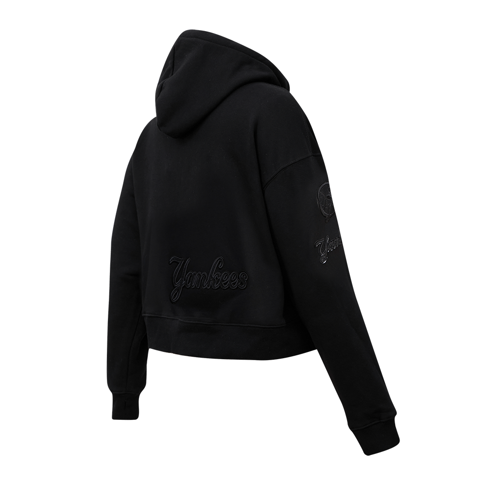 Pro Standard Women's New York Yankees Triple Black Fleece Cropped PO Hoodie - BLACK Thumbnail View 4