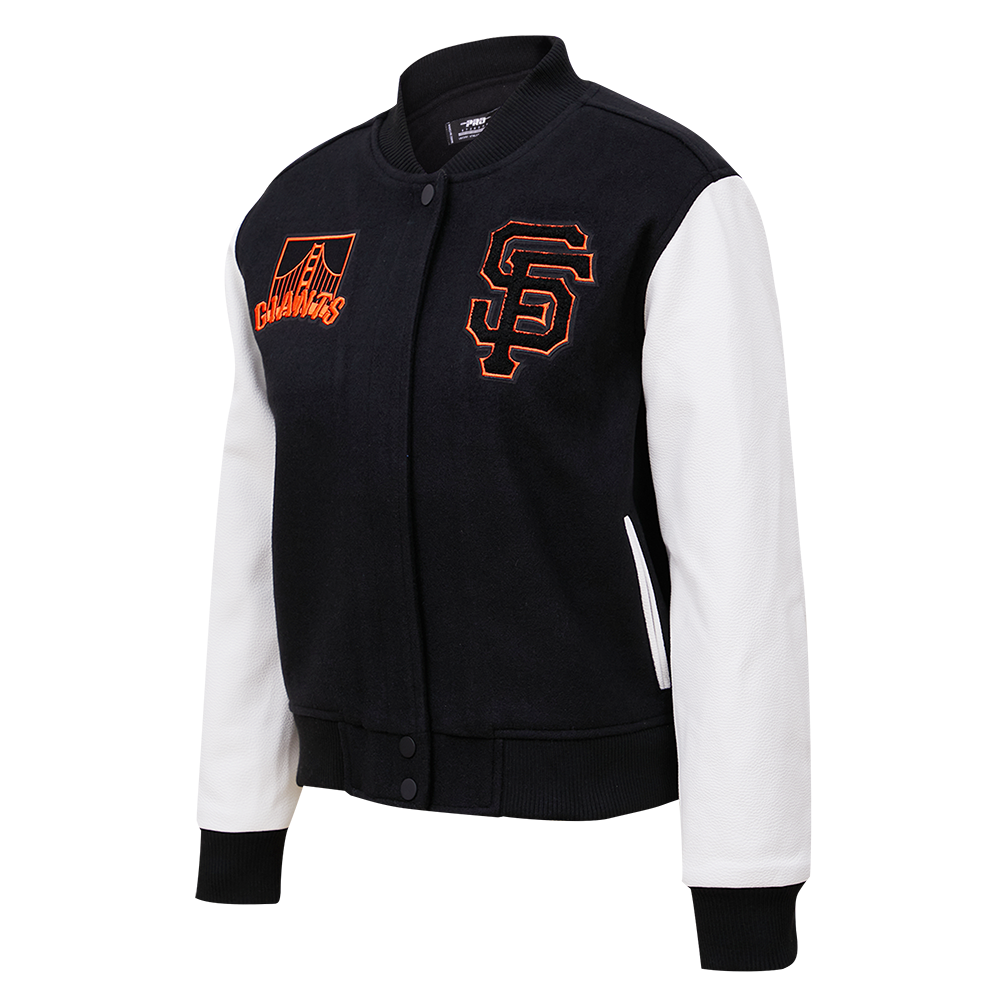 Pro Standard Women's San Francisco Giants Classic Wool Varsity Jacket -Black/White - BLACK/WHITE Thumbnail View 3