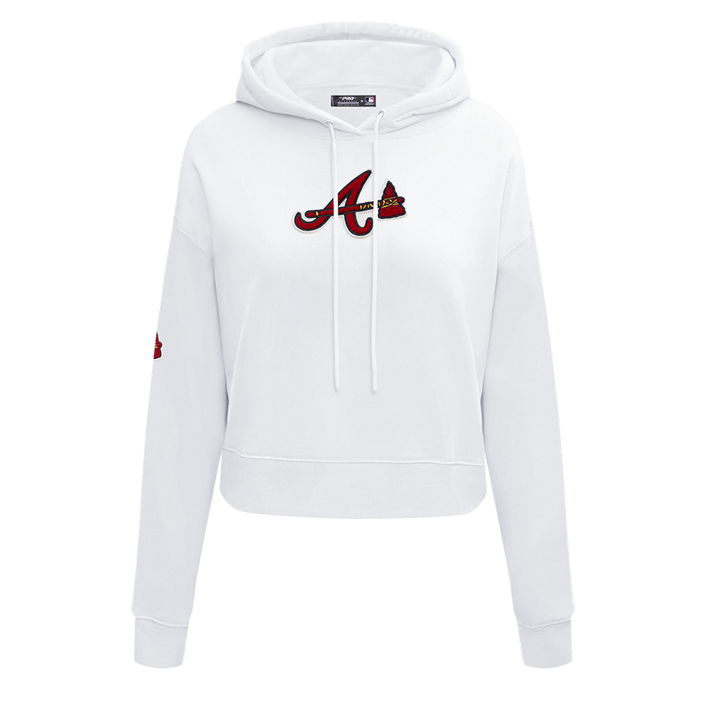 Pro Standard Women's Atlanta Braves Classic Fleece Cropped PO Hoodie - White - WHITE Thumbnail View 1