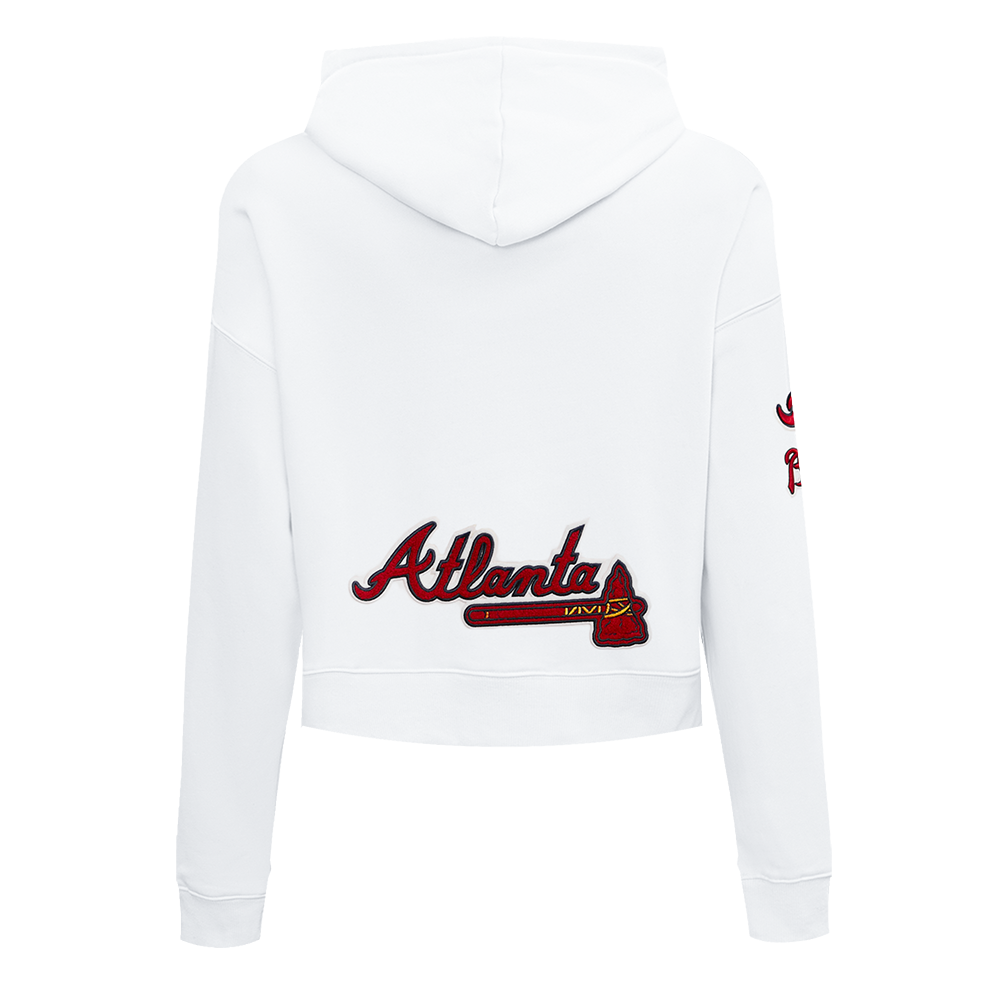 Pro Standard Women's Atlanta Braves Classic Fleece Cropped PO Hoodie - White - WHITE Thumbnail View 2