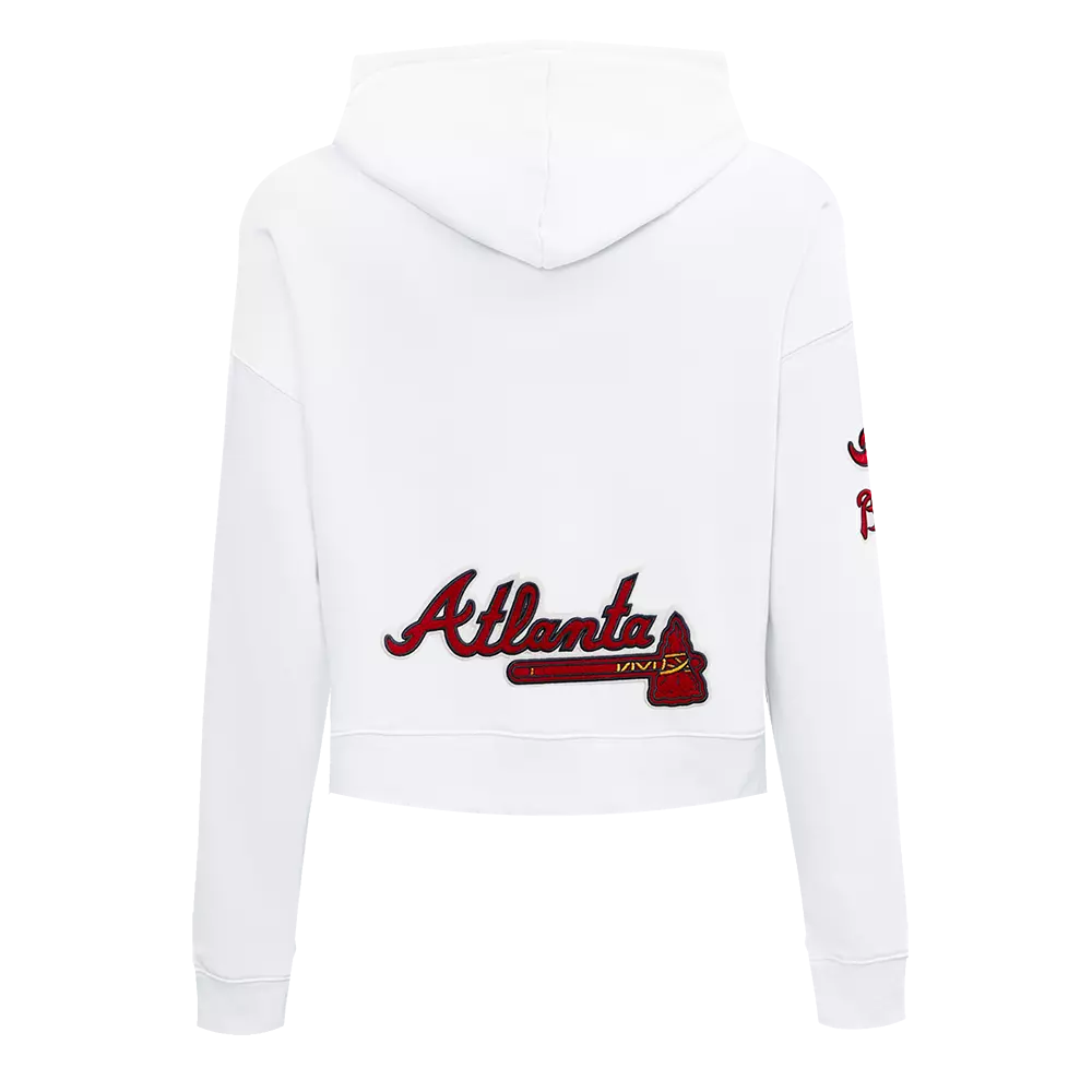 Pro Standard Women's Atlanta Braves Classic Fleece Cropped PO Hoodie -White - WHITE