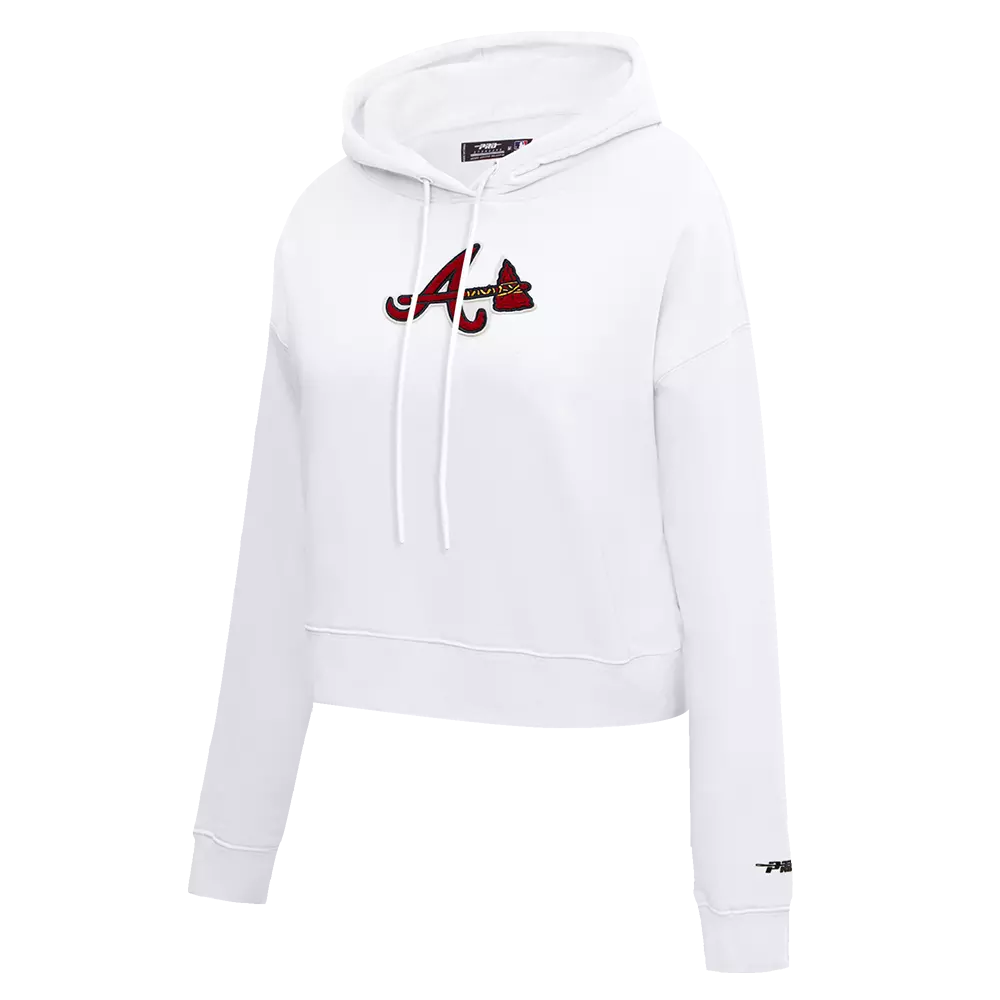 Pro Standard Women's Atlanta Braves Classic Fleece Cropped PO Hoodie - White - WHITE
