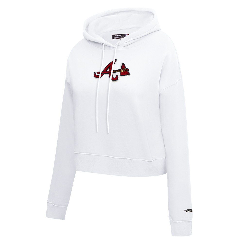 Pro Standard Women's Atlanta Braves Classic Fleece Cropped PO Hoodie -White - WHITE Thumbnail View 3