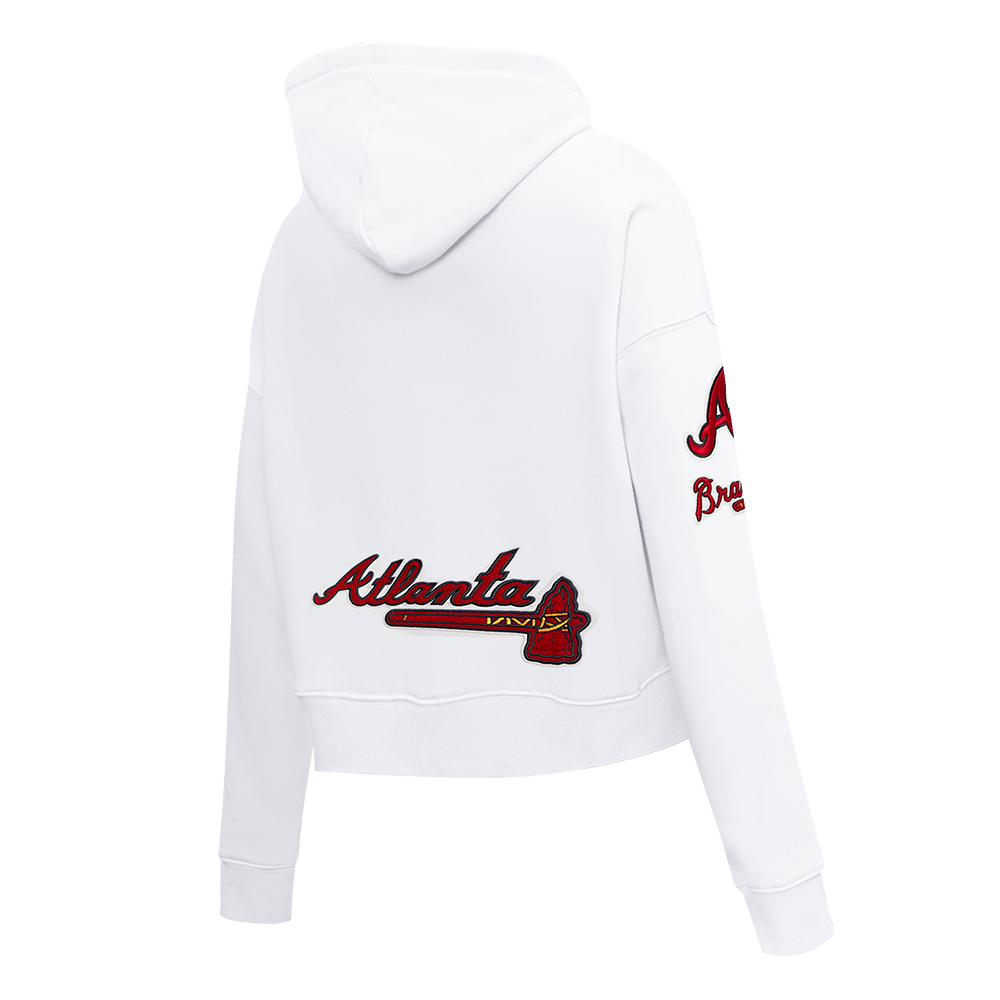 Pro Standard Women's Atlanta Braves Classic Fleece Cropped PO Hoodie - White - WHITE Thumbnail View 4