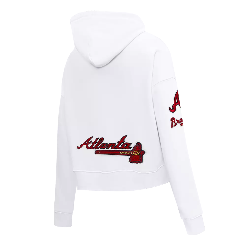 Pro Standard Women's Atlanta Braves Classic Fleece Cropped PO Hoodie -White - WHITE