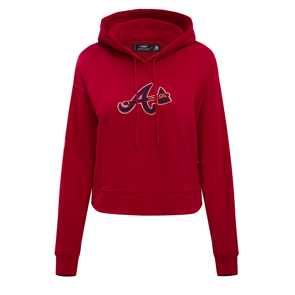 Pro Standard Women's Atlanta Braves Classic Fleece Cropped PO Hoodie - Red - RED Thumbnail View 1
