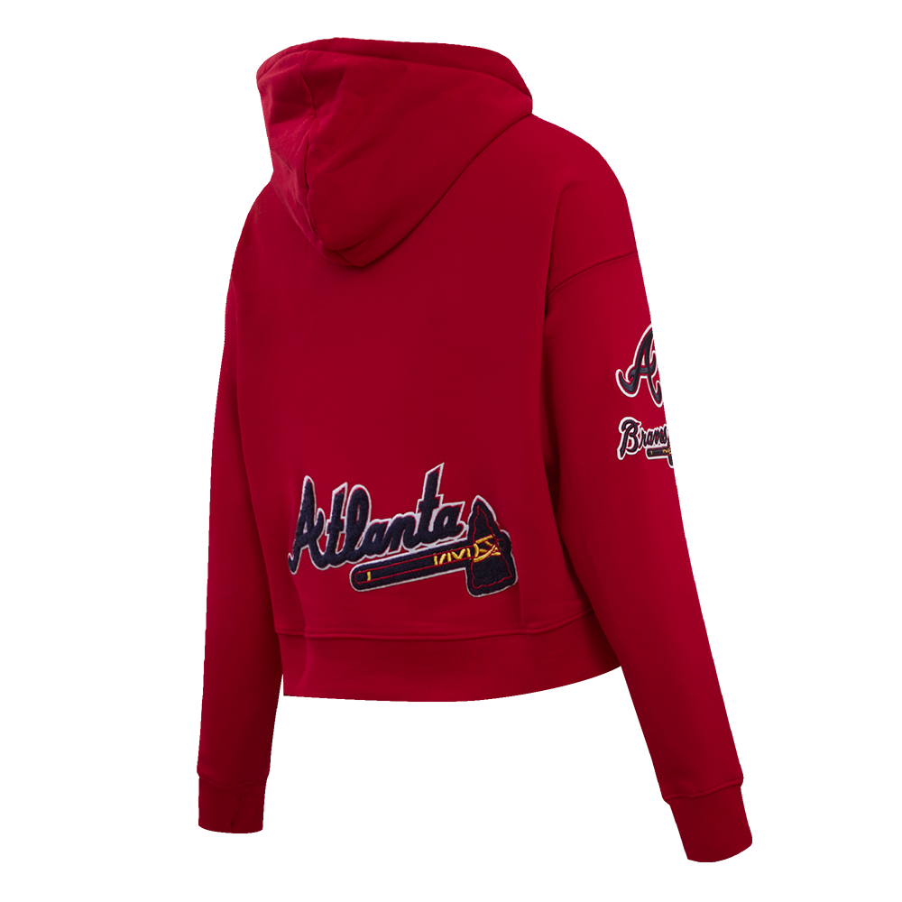 Pro Standard Women's Atlanta Braves Classic Fleece Cropped PO Hoodie -Red - RED Thumbnail View 4