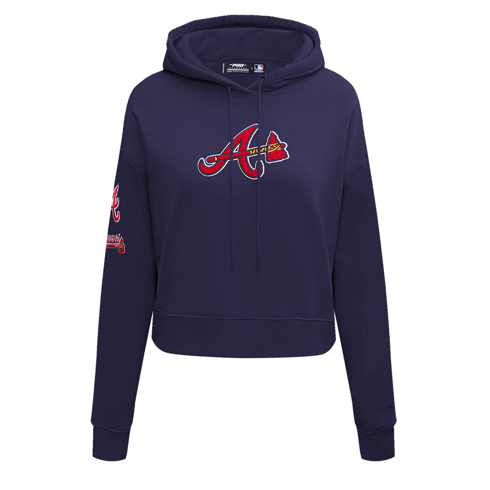 Pro Standard Women's Atlanta Braves Classic Fleece Cropped PO Hoodie -Navy - NAVY Thumbnail View 1