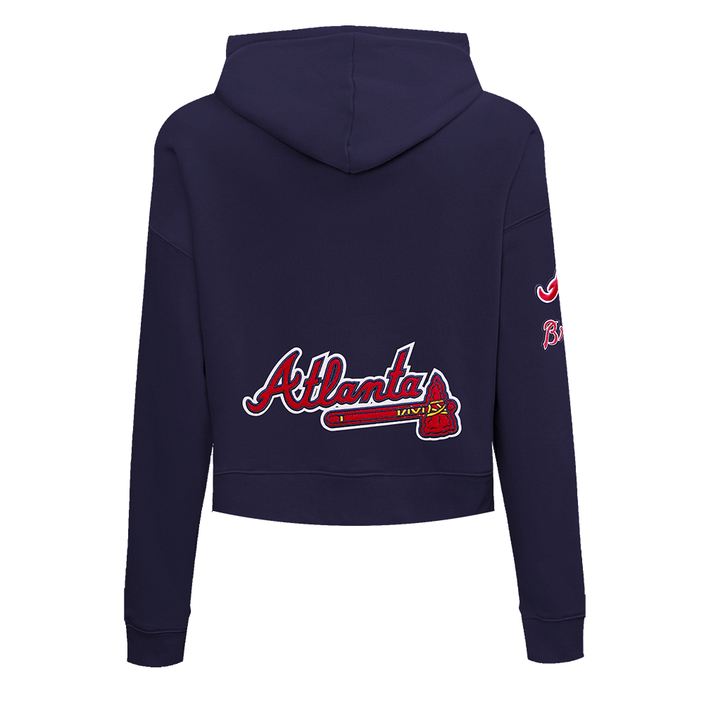 Pro Standard Women's Atlanta Braves Classic Fleece Cropped PO Hoodie -Navy - NAVY Thumbnail View 2