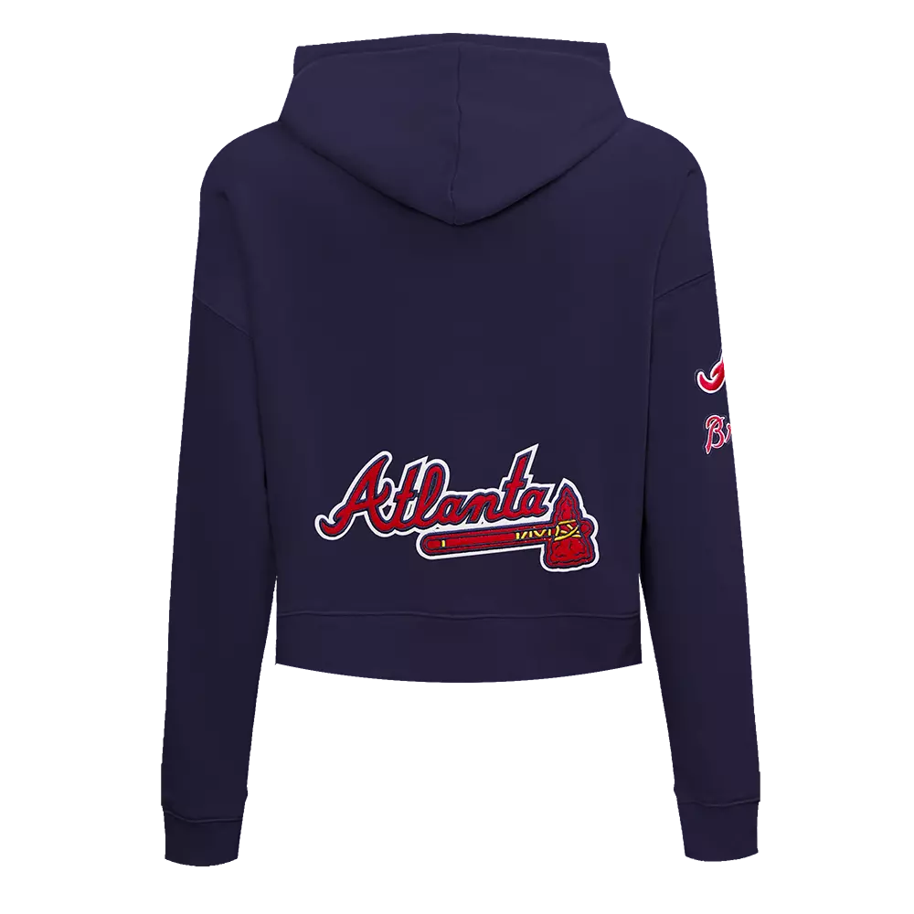 Pro Standard Women's Atlanta Braves Classic Fleece Cropped PO Hoodie -Navy - NAVY