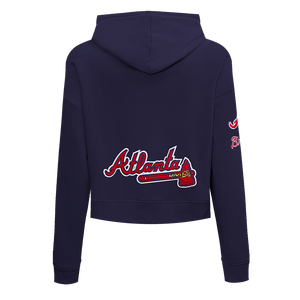 Pro Standard Women's Atlanta Braves Classic Fleece Cropped PO Hoodie -Navy