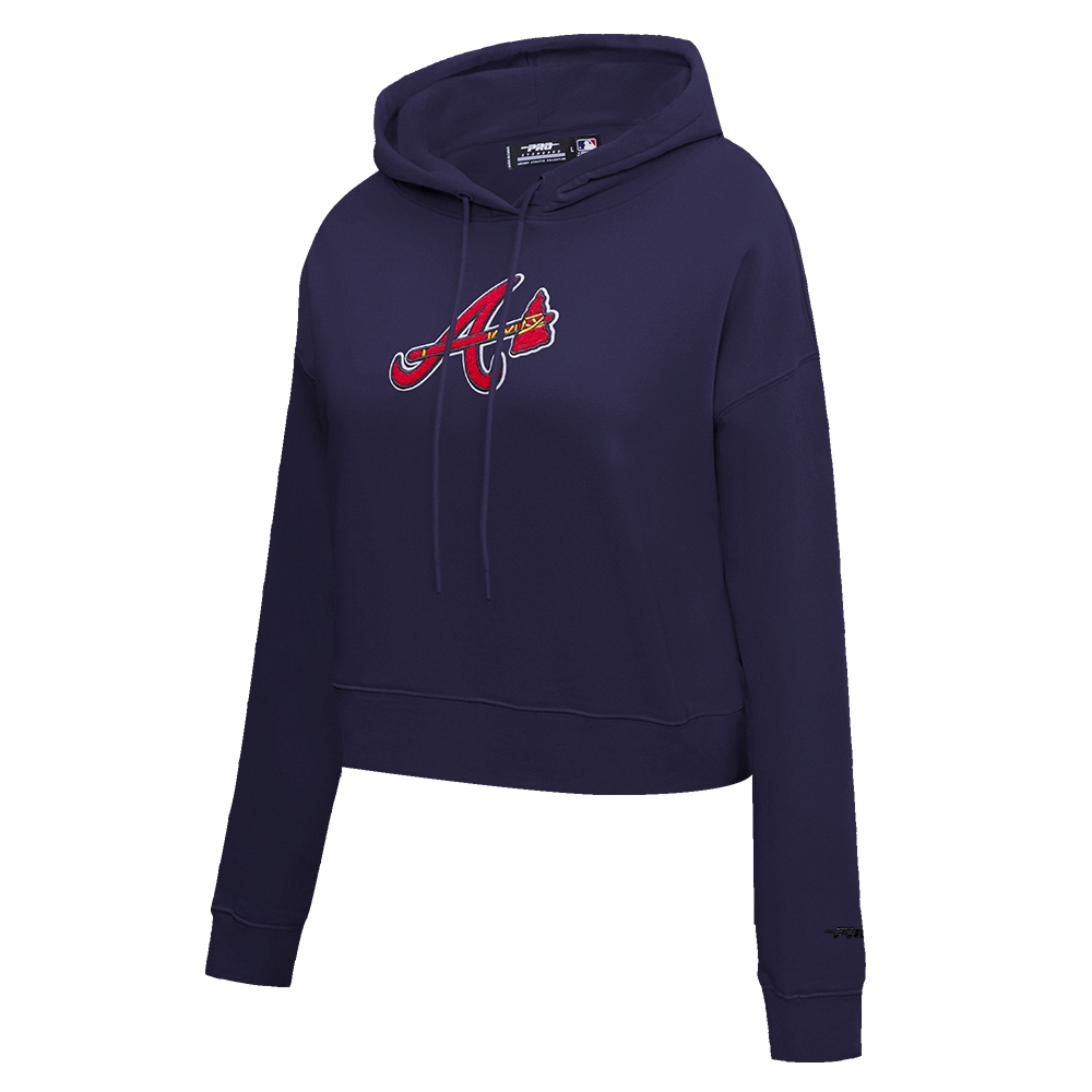 Pro Standard Women's Atlanta Braves Classic Fleece Cropped PO Hoodie -Navy - NAVY Thumbnail View 3