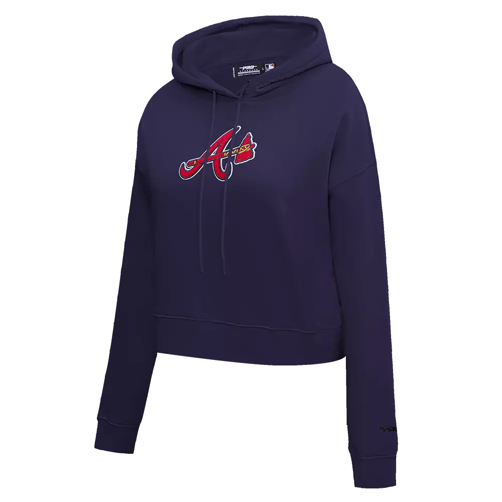 Pro Standard Women's Atlanta Braves Classic Fleece Cropped PO Hoodie -Navy - NAVY