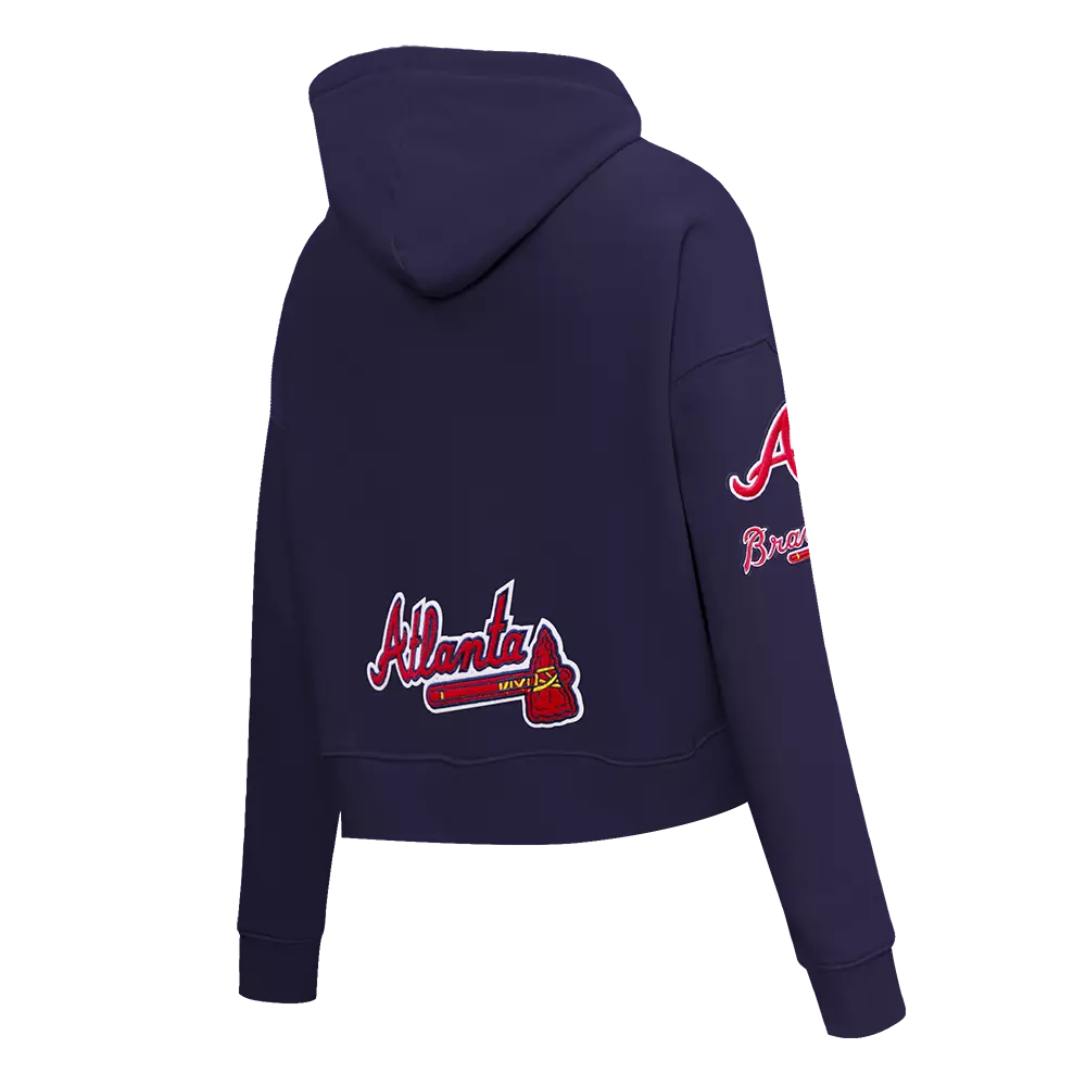 Pro Standard Women's Atlanta Braves Classic Fleece Cropped PO Hoodie -Navy - NAVY