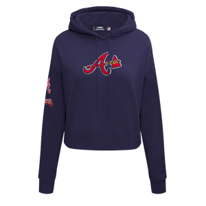 Pro Standard Women's Atlanta Braves Classic Fleece Cropped PO Hoodie -Navy