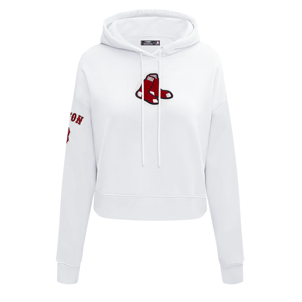 Pro Standard Women's Boston Red Sox Classic Fleece Cropped PO Hoodie -White - WHITE Thumbnail View 1
