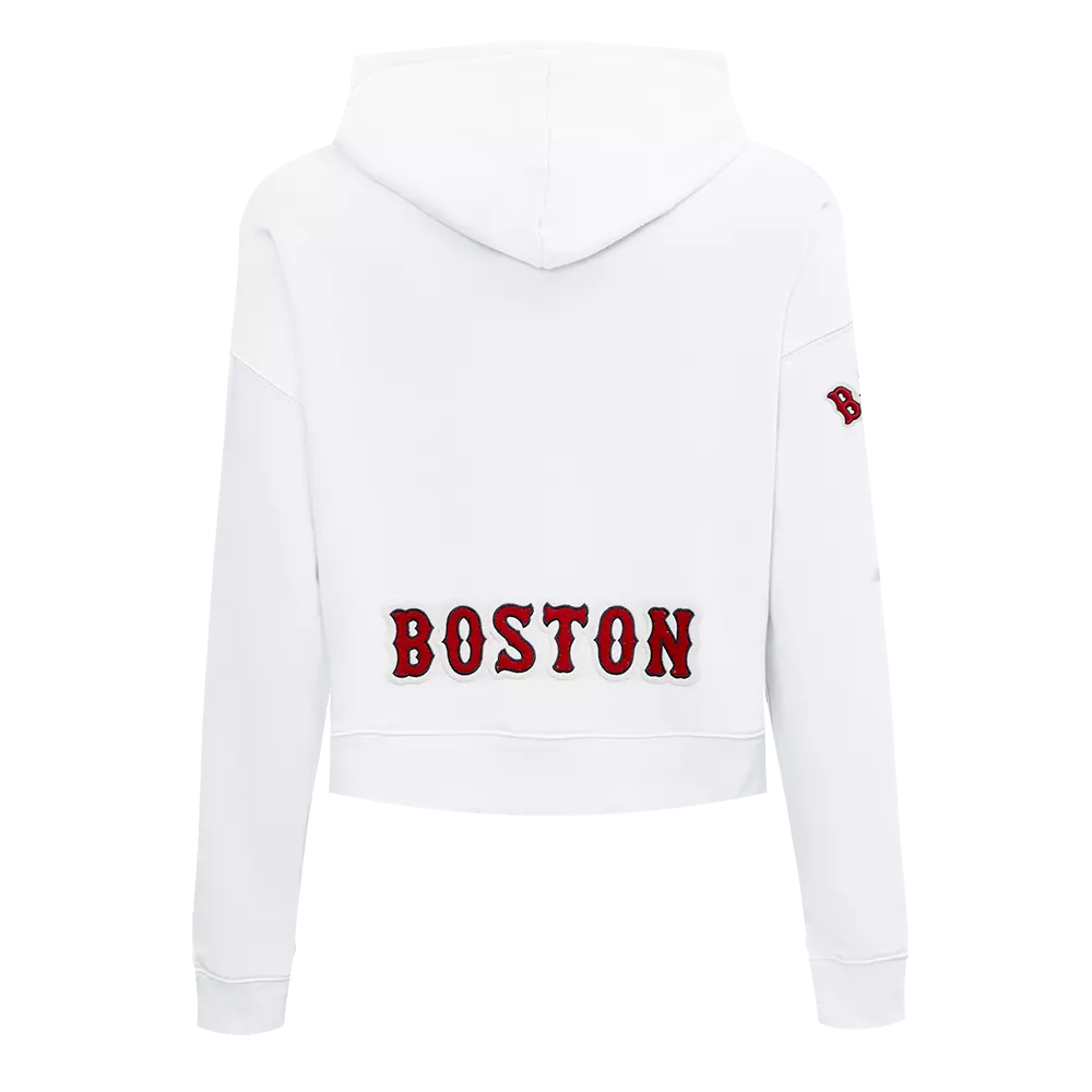Pro Standard Women's Boston Red Sox Classic Fleece Cropped PO Hoodie -White - WHITE