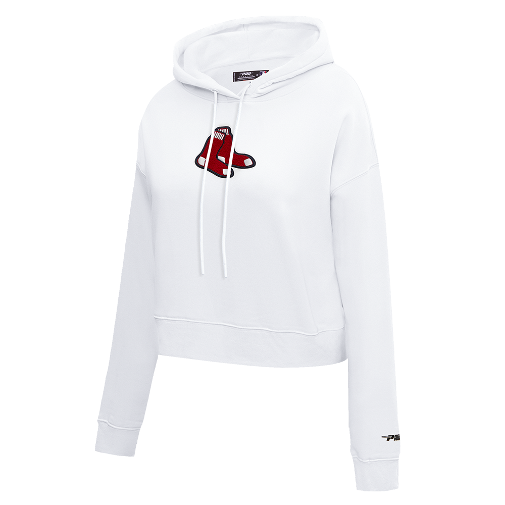 Pro Standard Women's Boston Red Sox Classic Fleece Cropped PO Hoodie -White - WHITE Thumbnail View 3