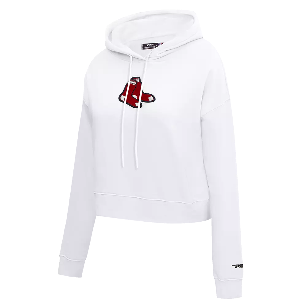 Pro Standard Women's Boston Red Sox Classic Fleece Cropped PO Hoodie -White - WHITE
