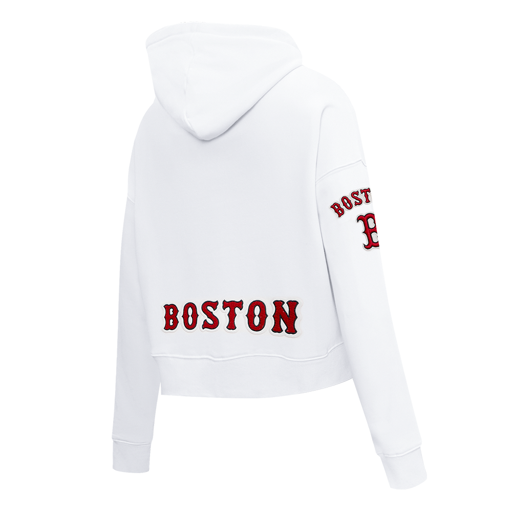 Pro Standard Women's Boston Red Sox Classic Fleece Cropped PO Hoodie -White - WHITE Thumbnail View 4