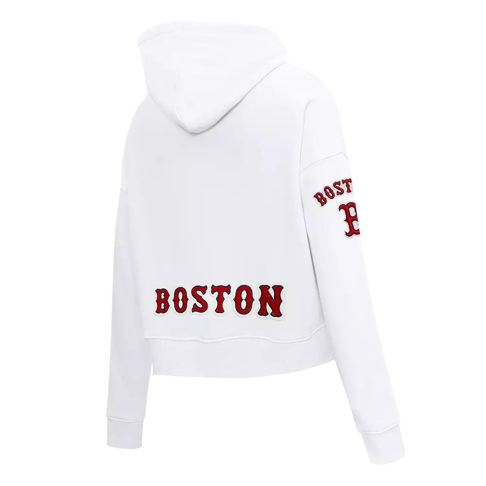 Pro Standard Women's Boston Red Sox Classic Fleece Cropped PO Hoodie -White - WHITE