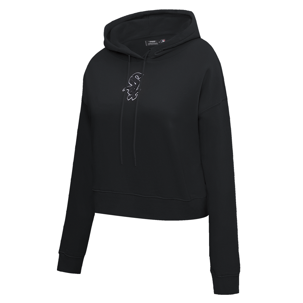 Pro Standard Women's Chicago White Sox Triple Black Fleece Cropped PO Hoodie - BLACK Thumbnail View 3